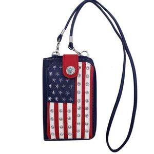 Embroidery Hipster Navy Western American Flag Crossbody  Purse Phone Bag
